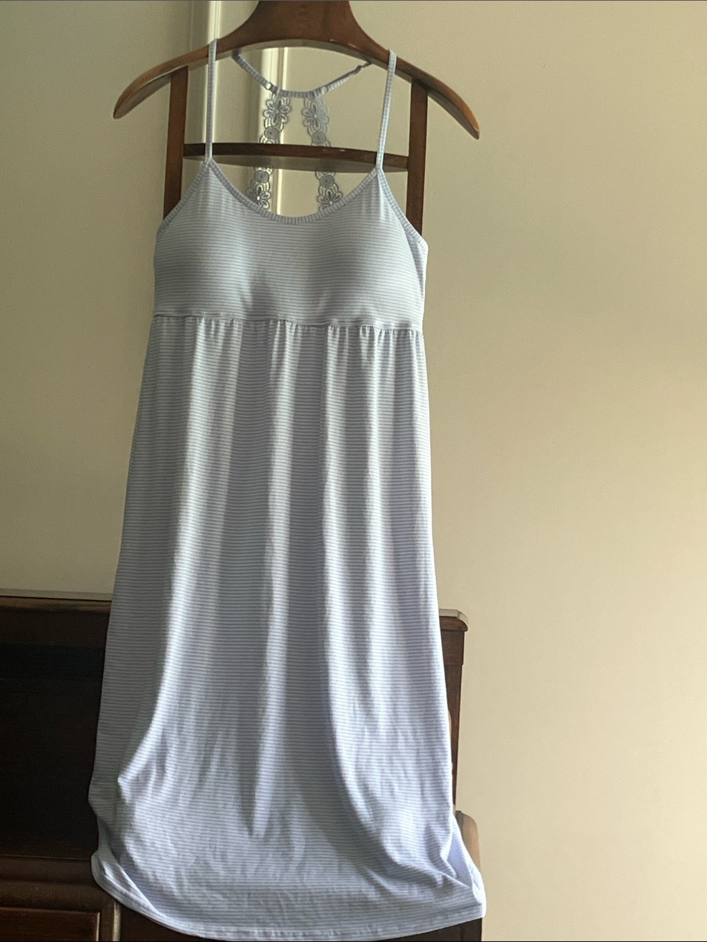 Laura Ashley Light Blue & White Striped Racerback Chemise